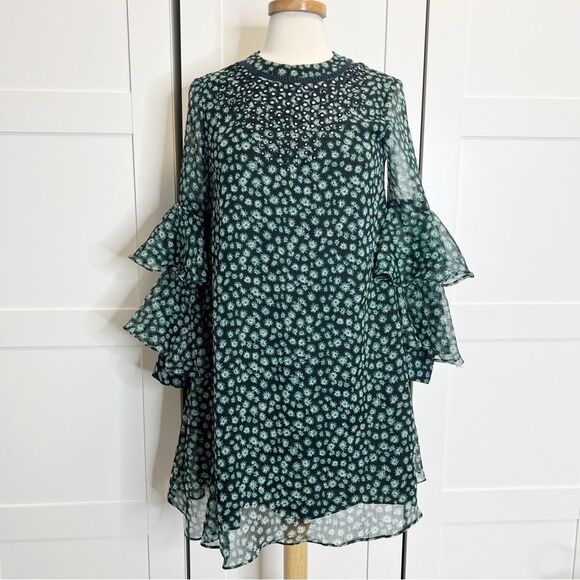 Ranna Gill Dresses & Skirts - Ranna Gill Fluttered Tunic Dress XS Green Ruffle Anthropologie